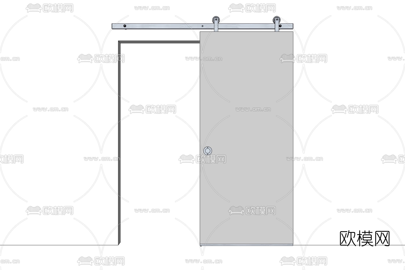 现代实木推拉门免费su模型下载