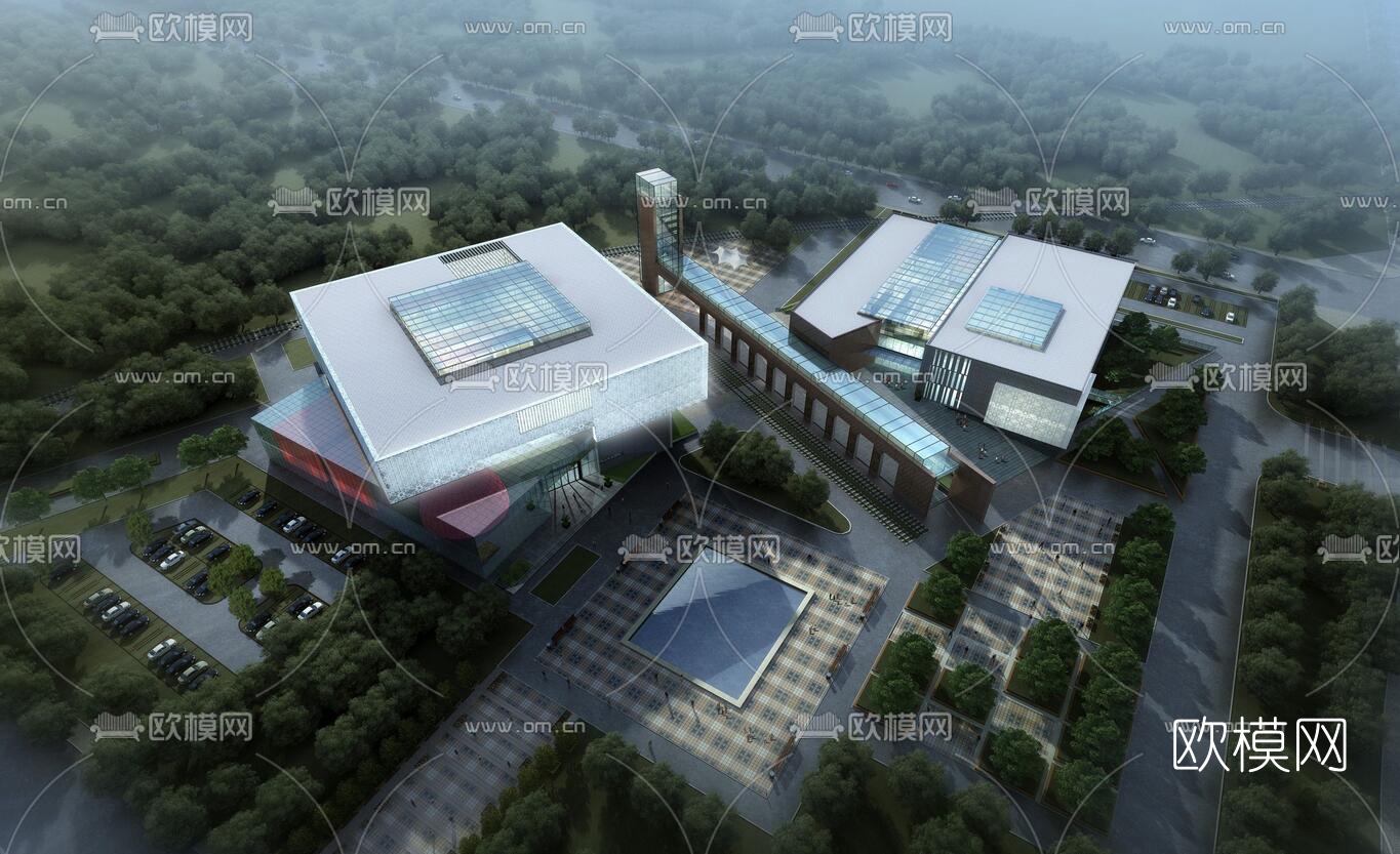 现代科技馆外观su模型下载（渲染图1）