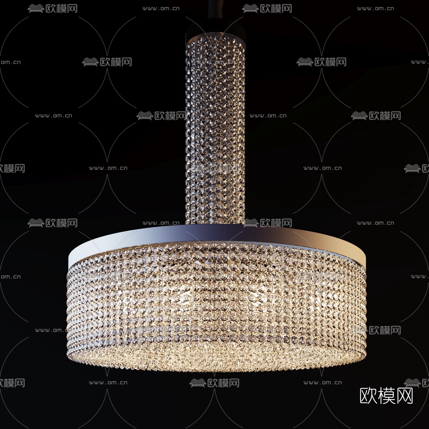 现代圆形水晶吊灯3d模型下载（渲染图1）