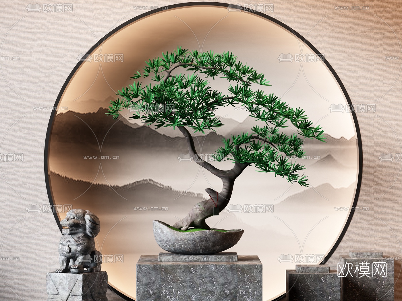 新中式松树盆景盆栽3d模型下载