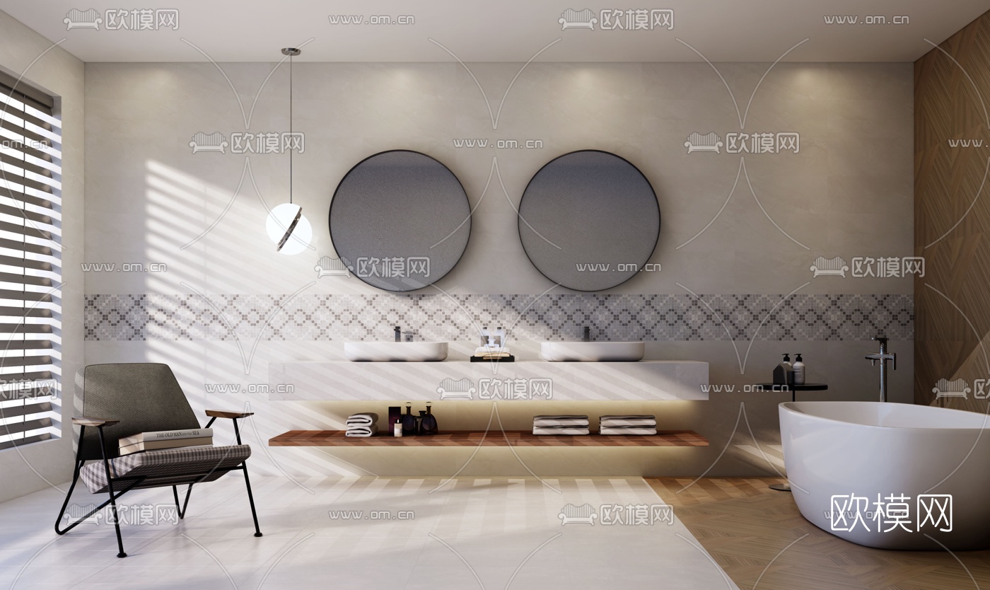现代卫生间浴室su模型下载（渲染图1）