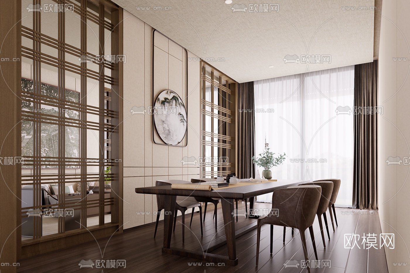 集艾设计 新中式售楼处休息区3d模型下载