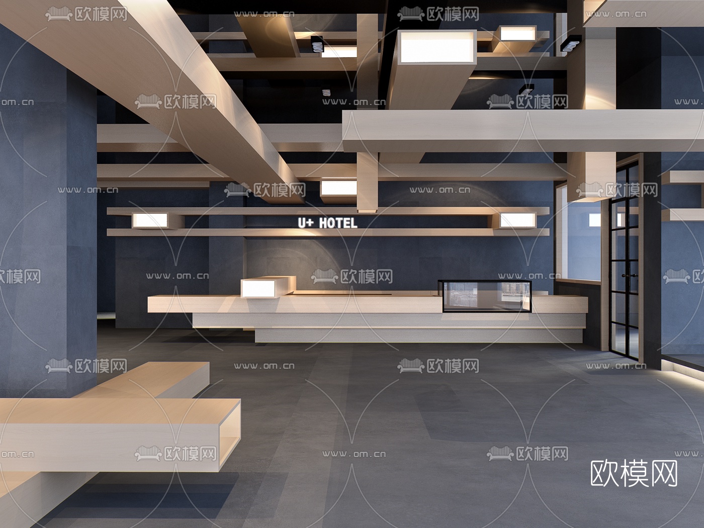 现代酒店大堂前台吧台3d模型-免费3dmax模型库-欧模网