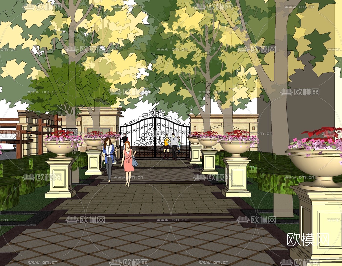 欧式小区门头免费su模型下载