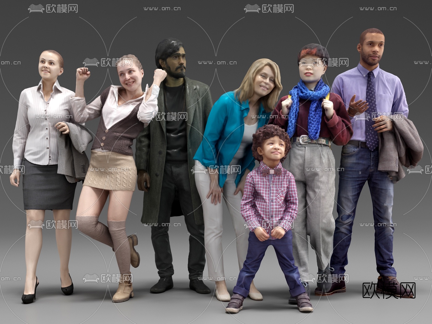 现代大人孩子人物3d模型下载