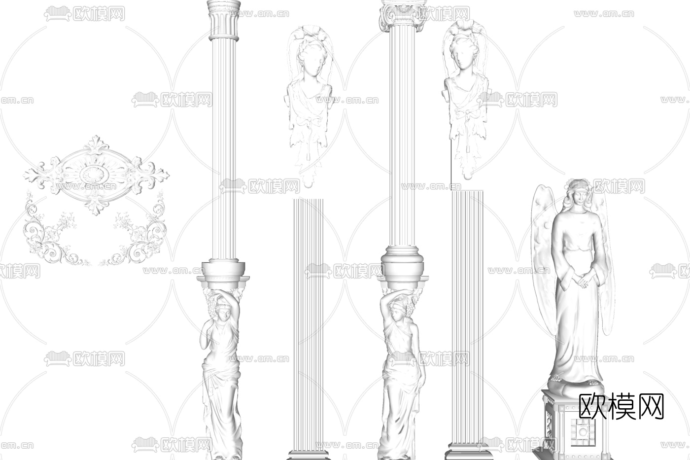 欧式天使雕塑免费su模型下载