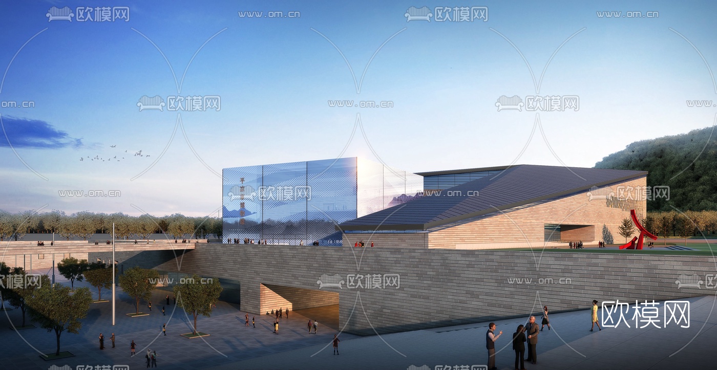 中式博物馆建筑外观3d模型下载