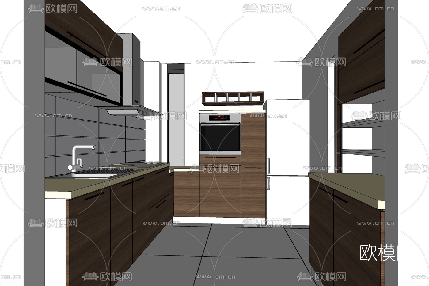 现代厨房免费su模型下载