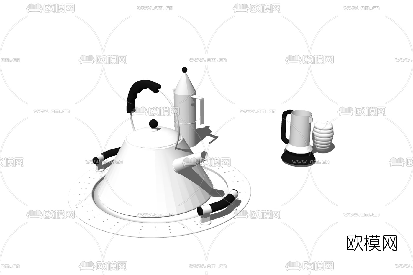 现代茶壶茶杯组合免费su模型下载