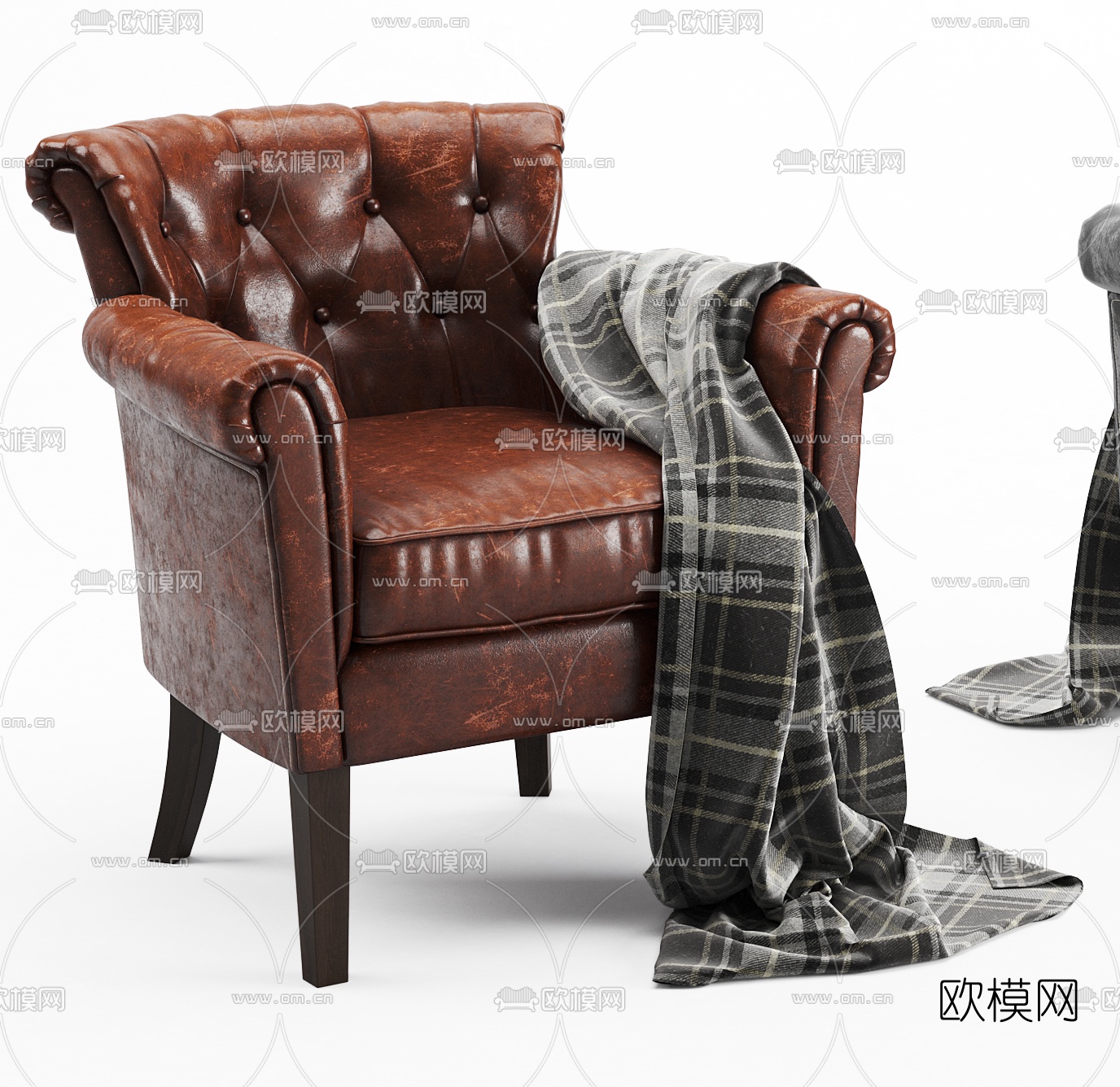 欧式皮革单人沙发3d模型