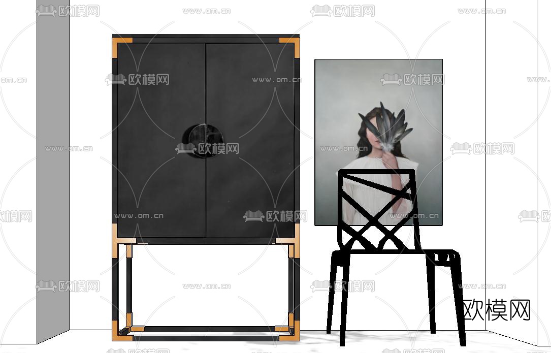 新中式实木储物柜su模型下载