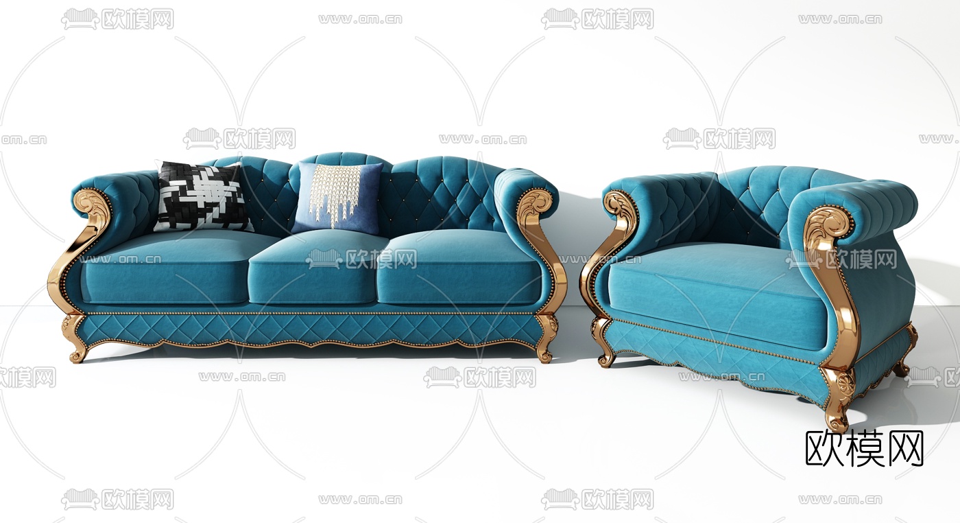 欧式布艺多人沙发3d模型下载