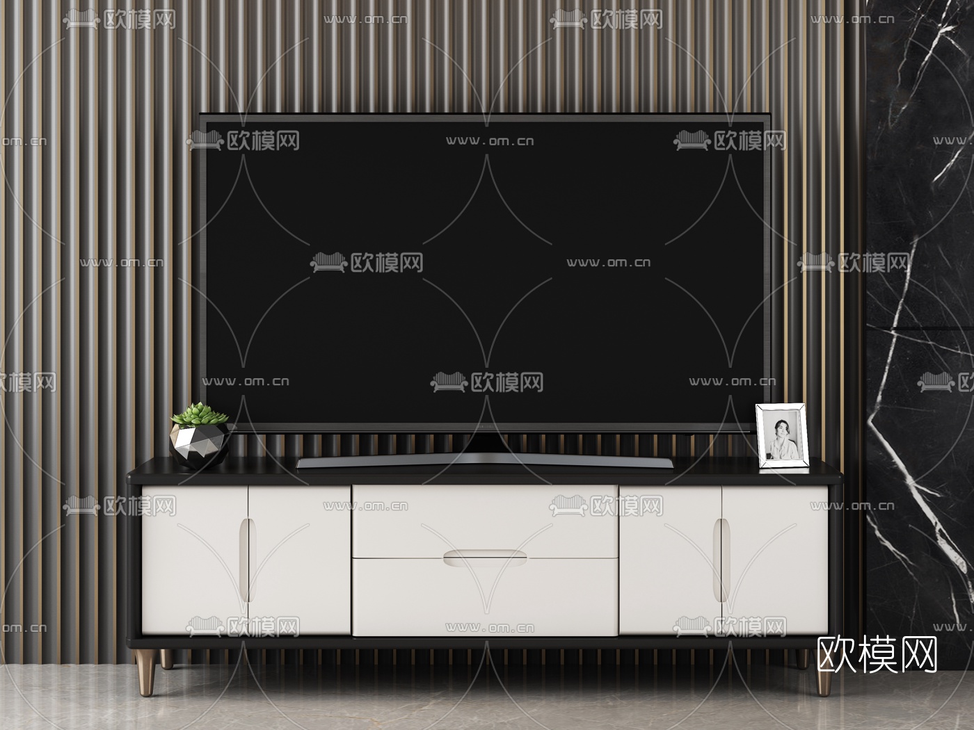 现代轻奢电视柜3d模型-免费3dmax模型库-欧模网