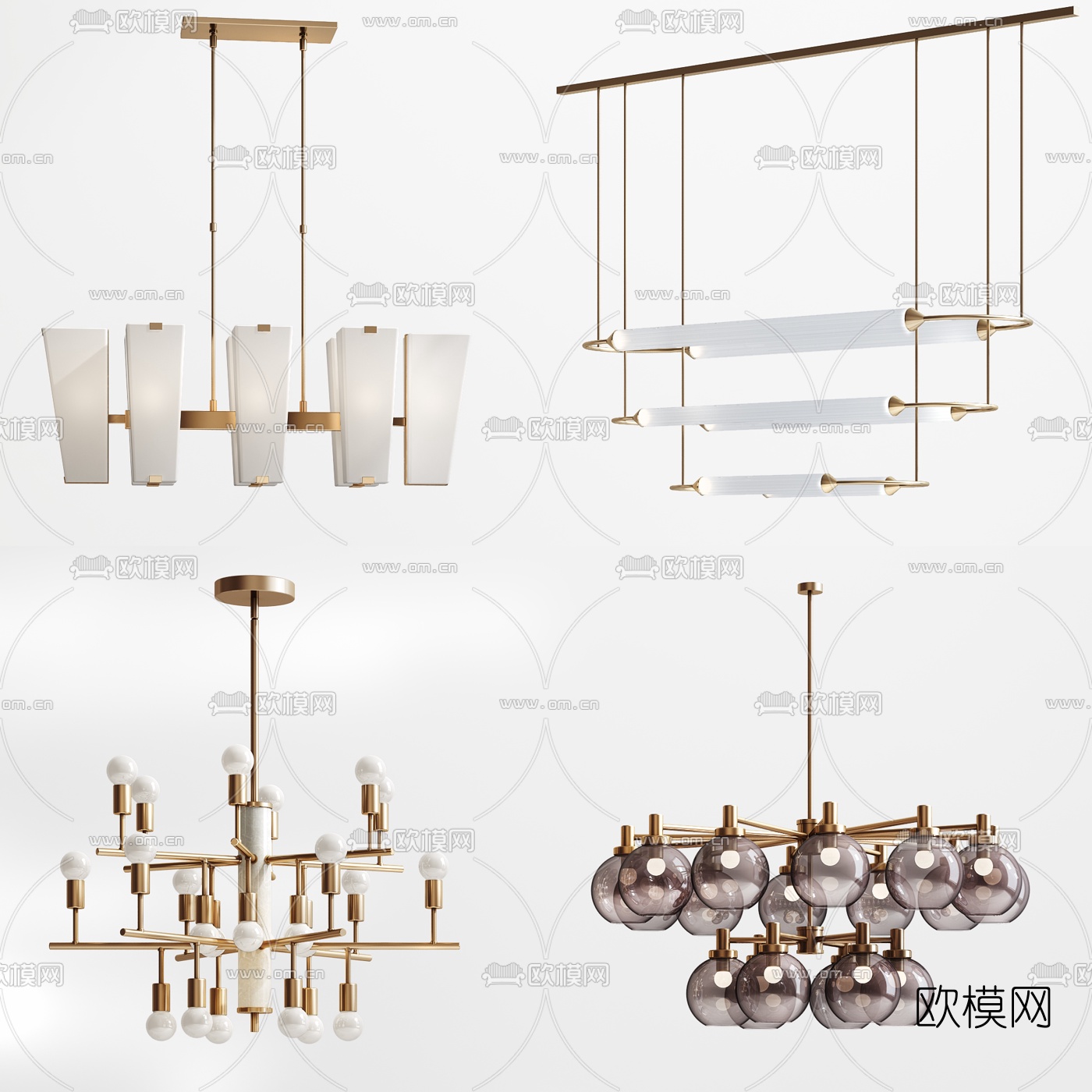 现代轻奢金属多头吊灯3d模型下载
