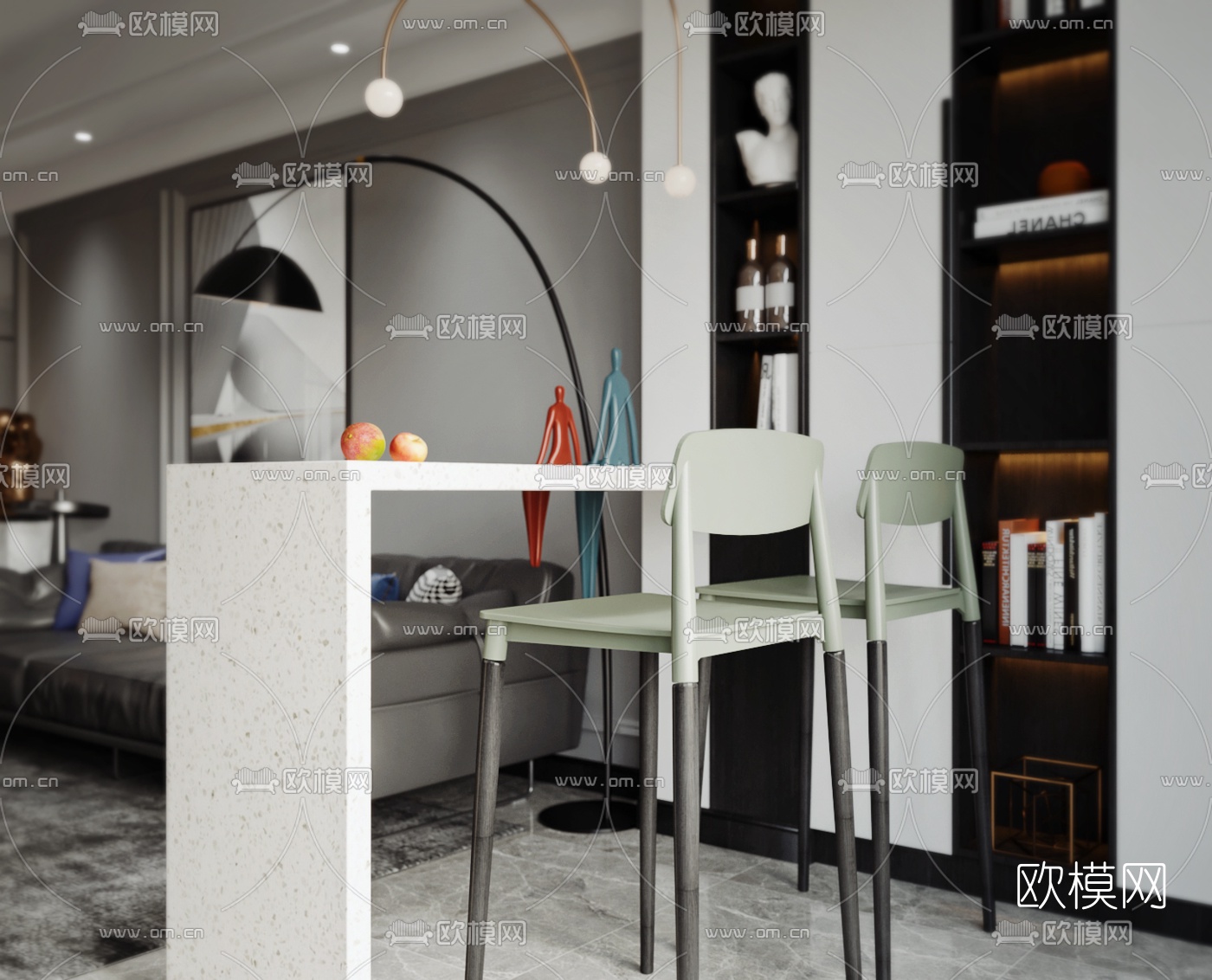现代格调灰雅客餐厅3d模型下载（渲染图5）