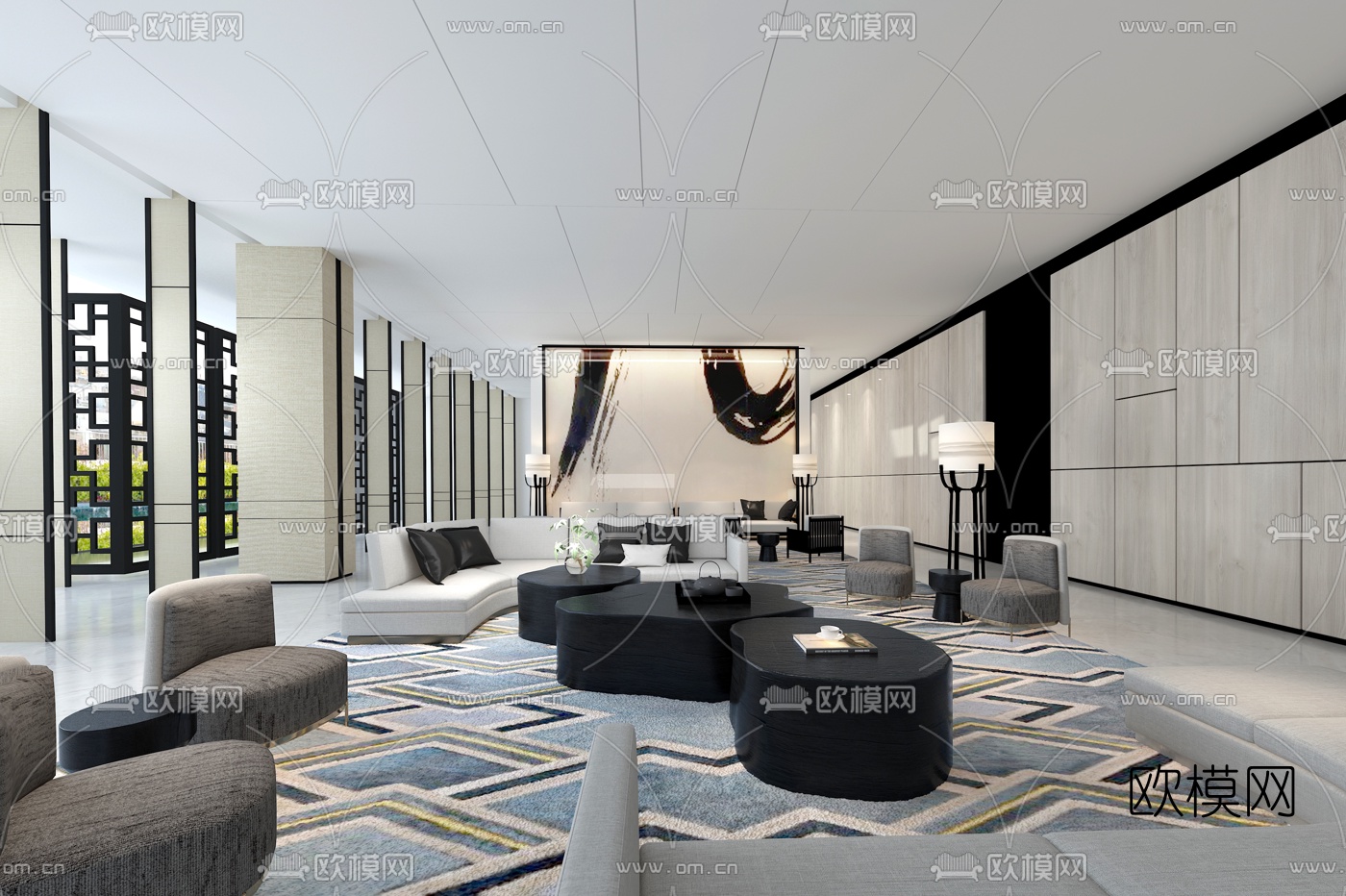 里约设计 新中式售楼处洽谈区3d模型下载