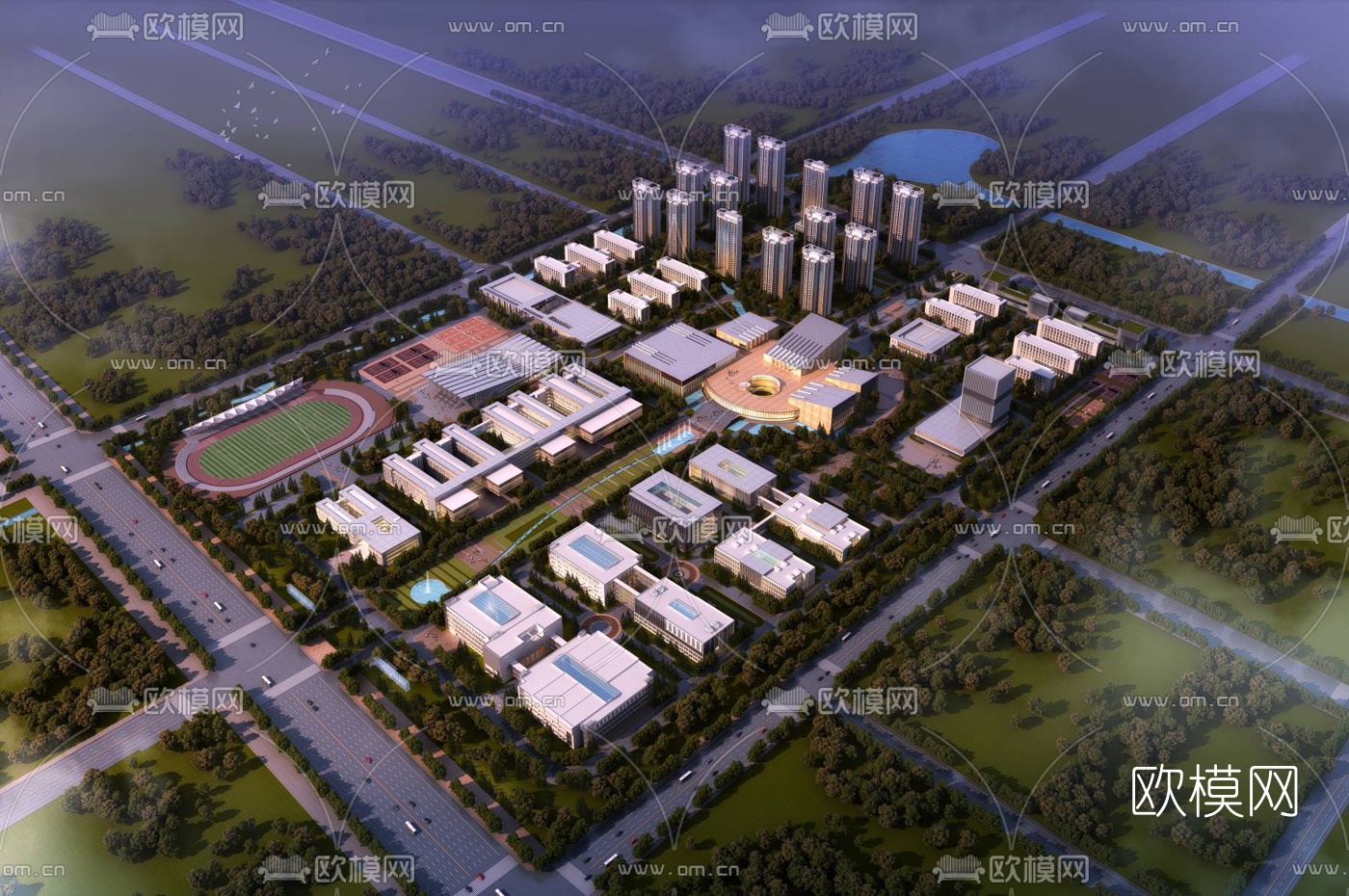 现代学校鸟瞰规划3d模型