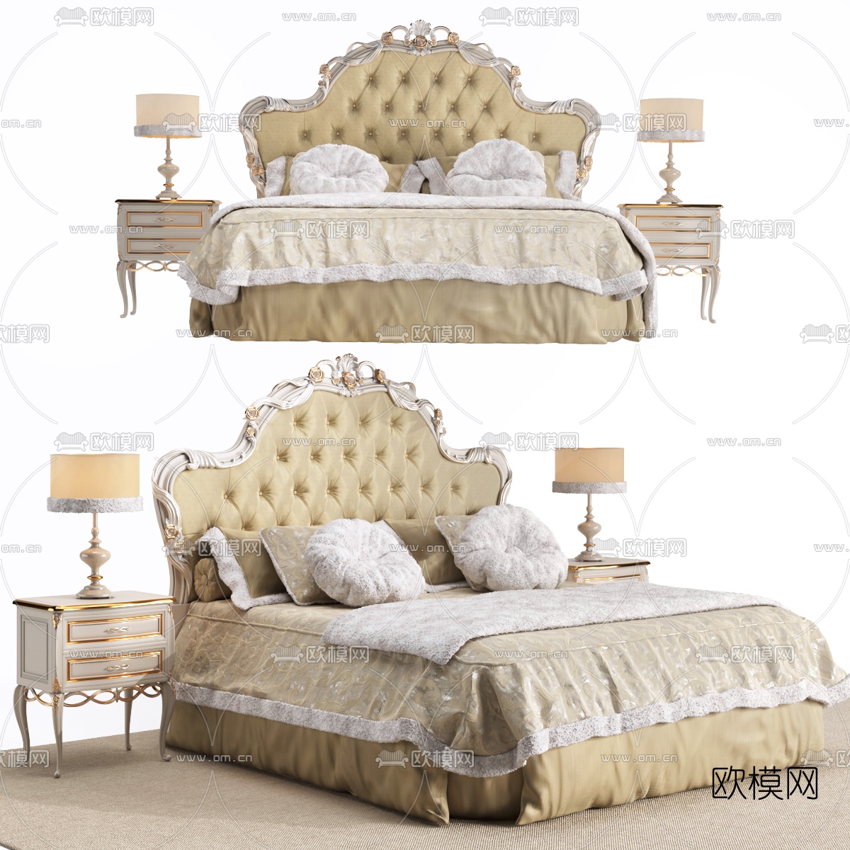 欧式布艺双人床3d模型下载