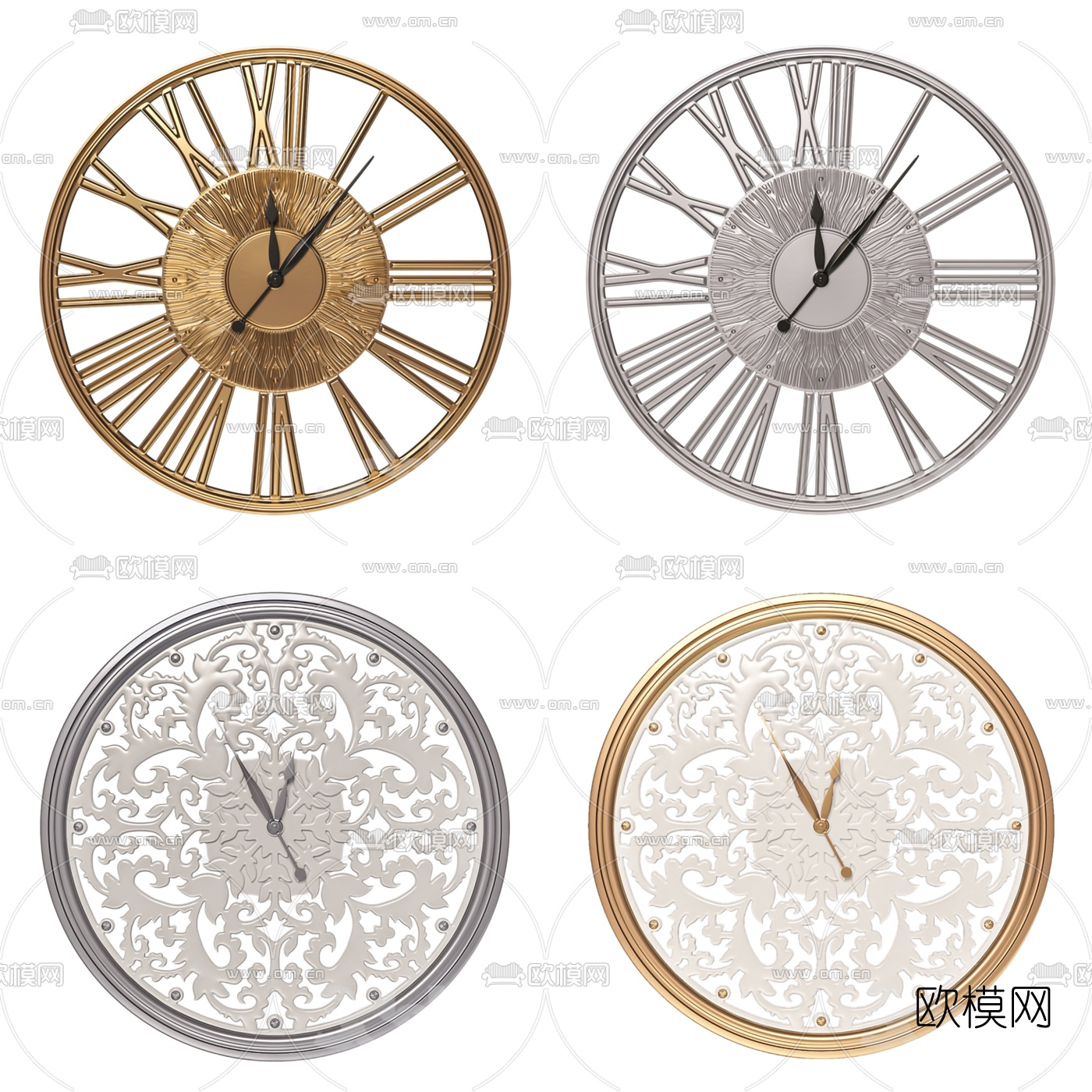 现代轻奢挂钟组合3d模型下载