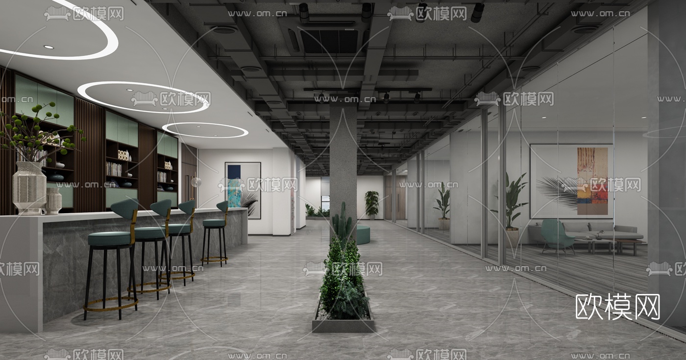 工业风办公大堂前台3d模型