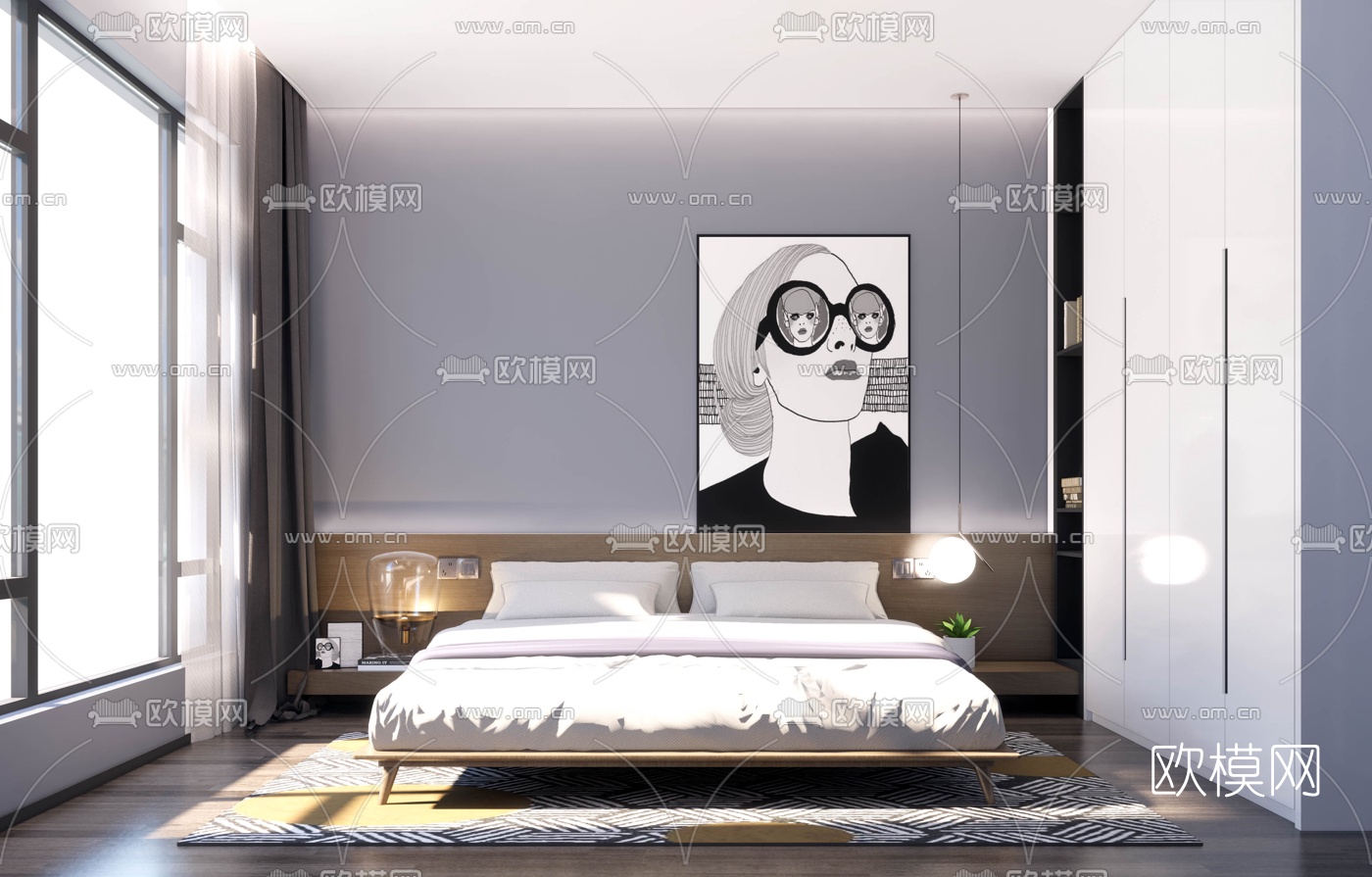 北欧简约卧室su模型