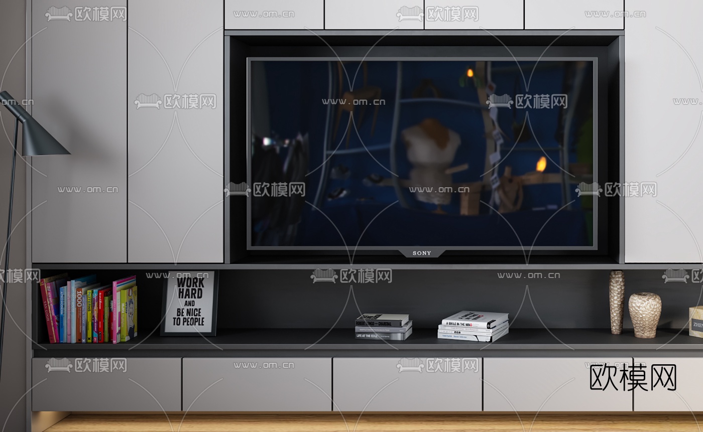 现代电视背景墙3d模型