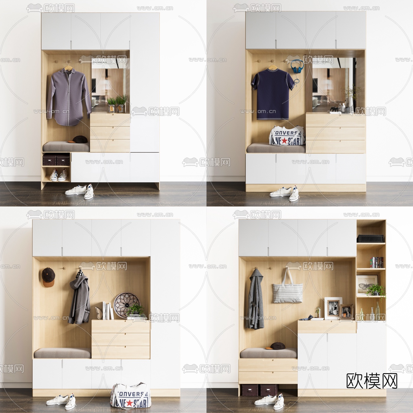 北欧多功能鞋柜组合3d模型下载（渲染图1）