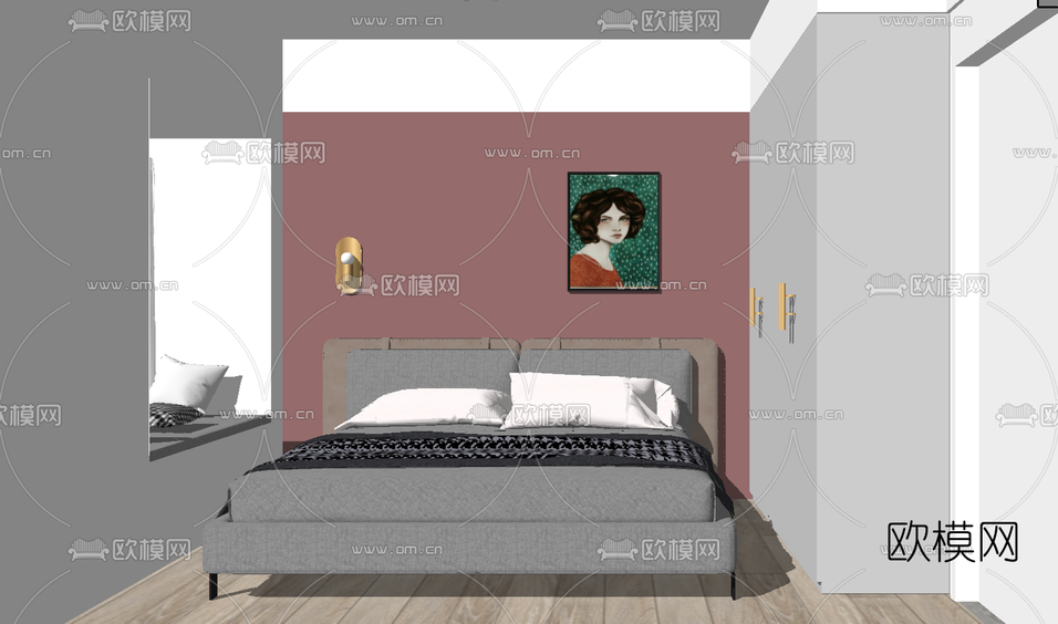 北欧卧室su模型下载