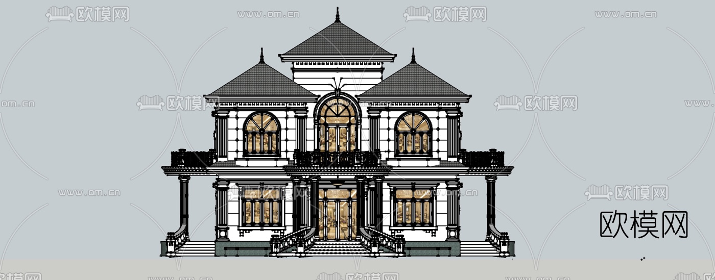 欧式别墅外观su模型下载（渲染图2）