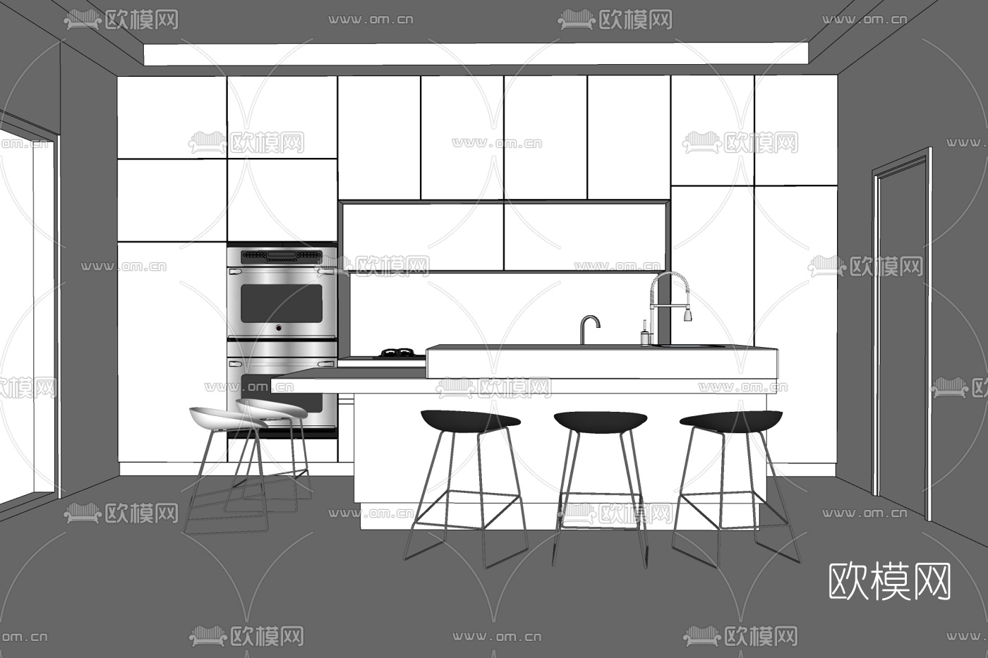 现代厨房免费su模型下载
