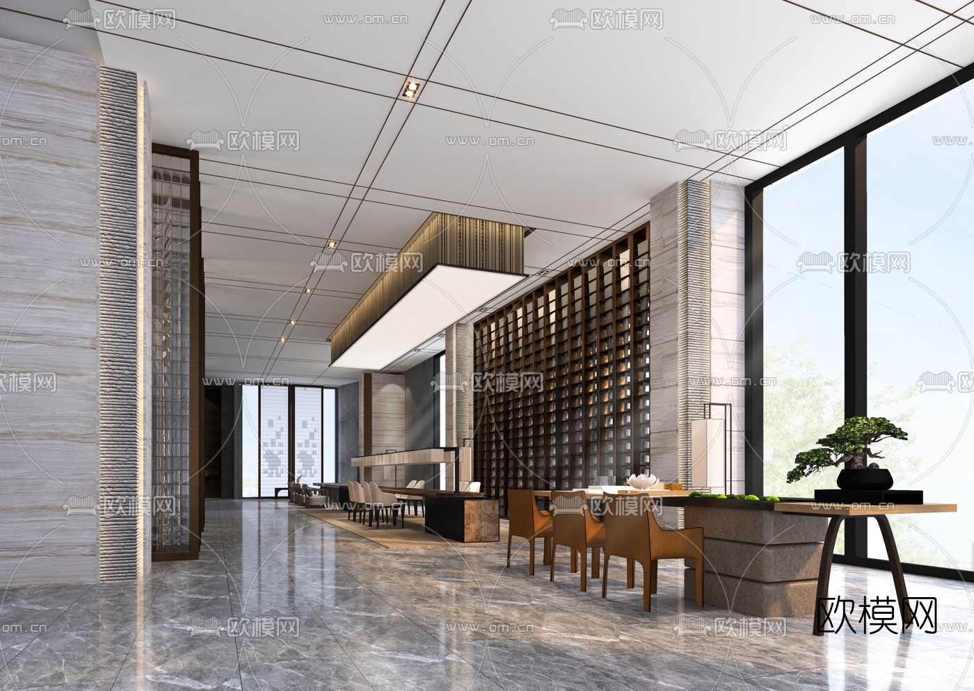 新中式酒店大堂吧3d模型