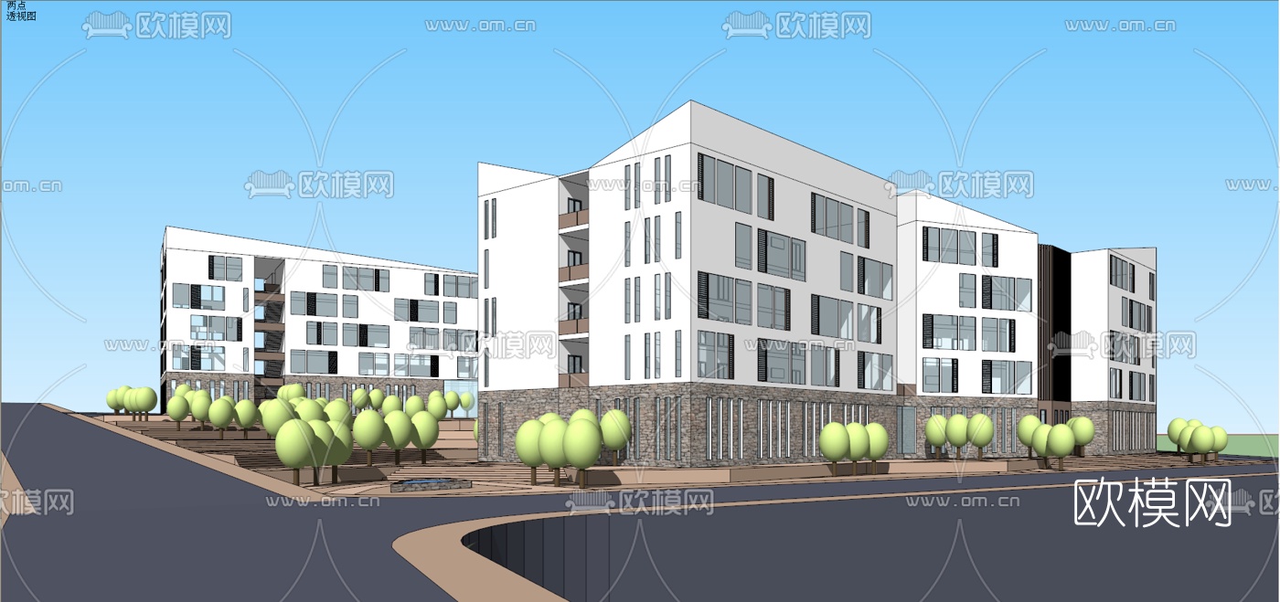 现代山地学校免费su模型