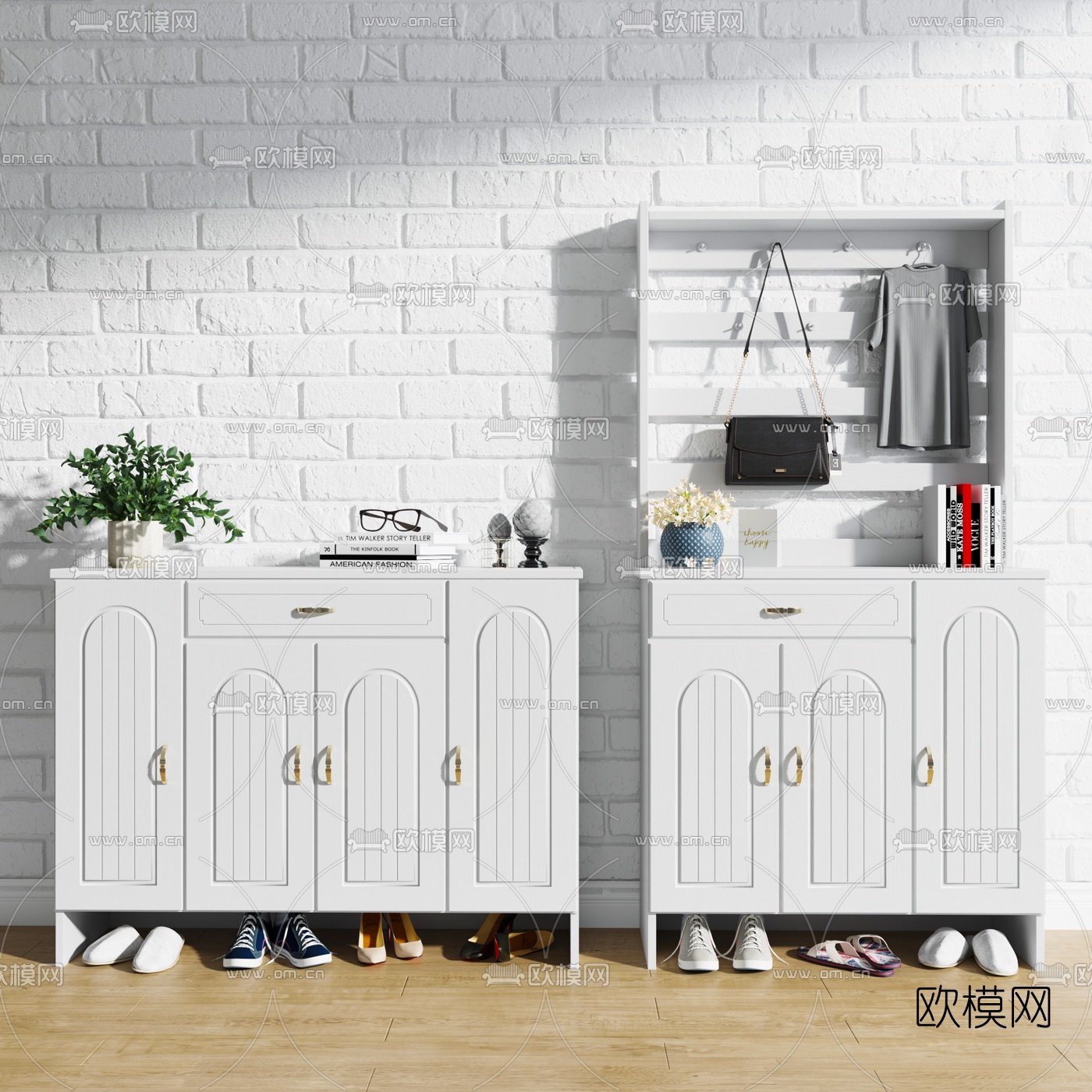 北欧烤漆鞋柜组合3d模型下载（渲染图1）