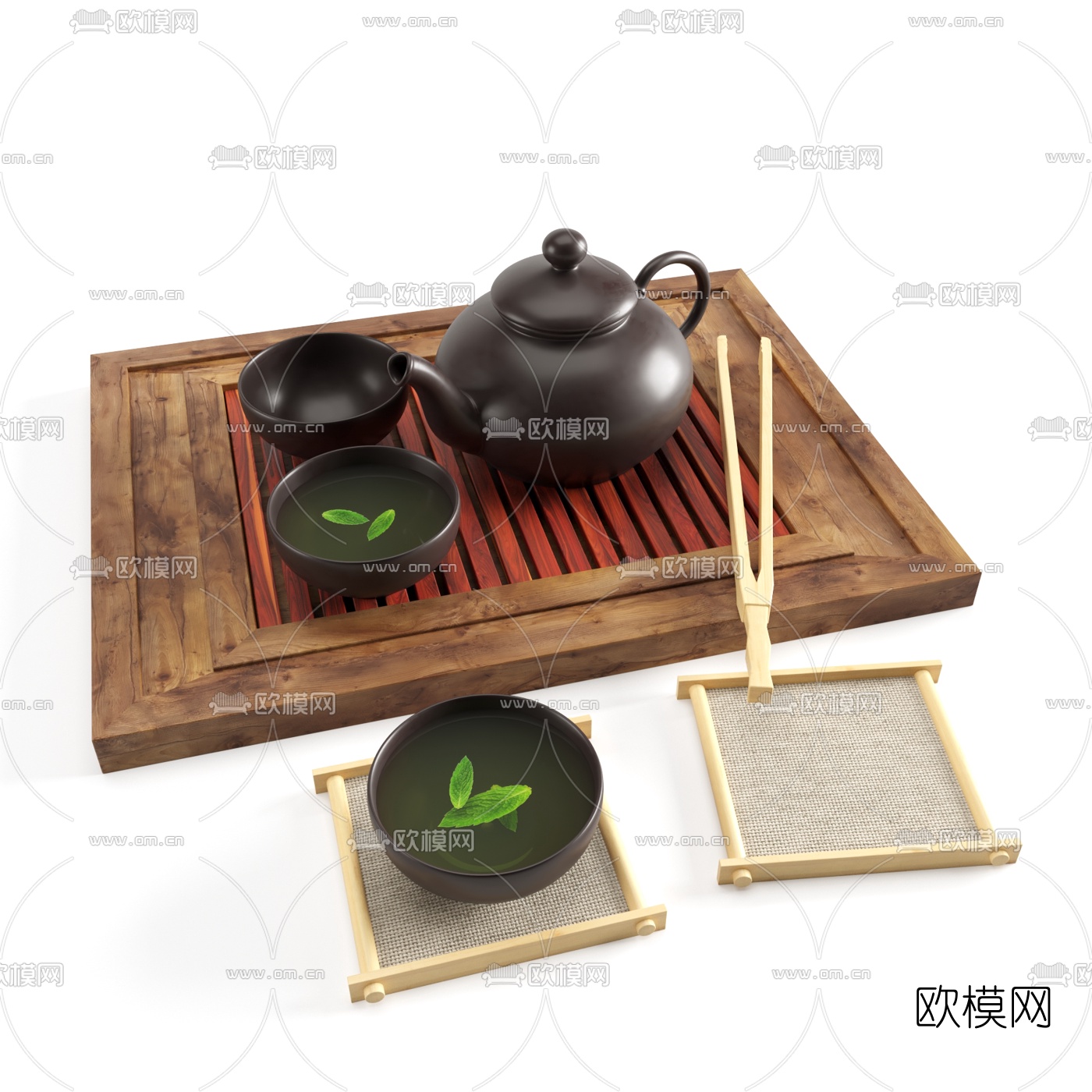 新中式紫砂壶茶具套装3d模型