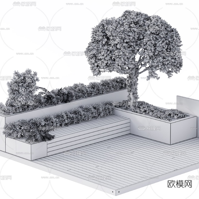 现代户外花坛座椅3d模型下载（渲染图2）