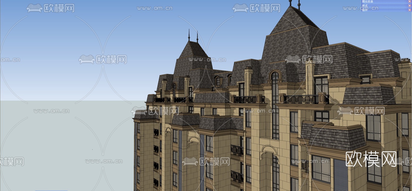 法式高层公寓楼su模型下载（渲染图2）