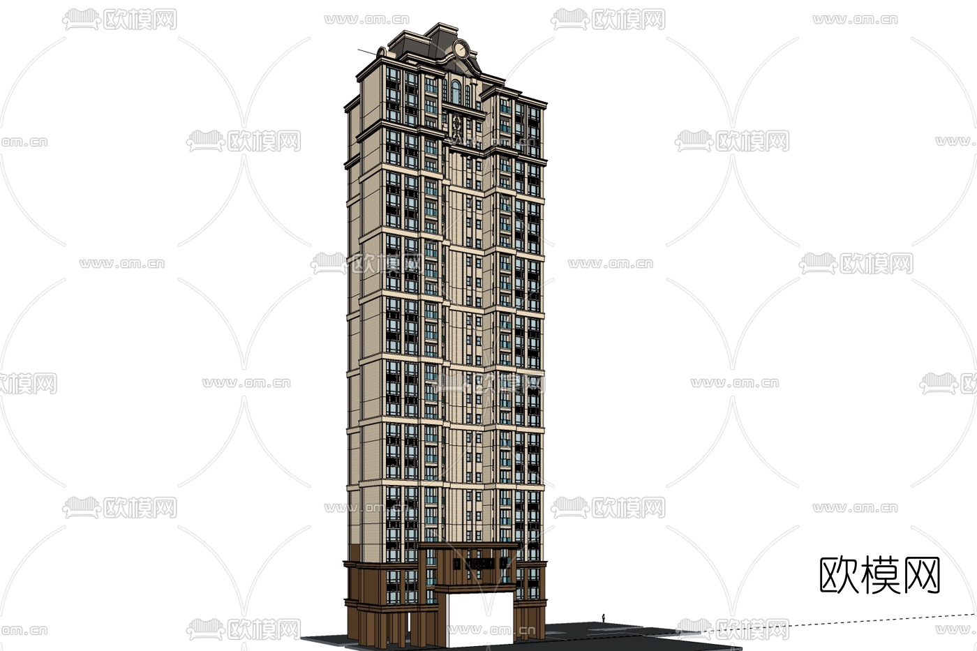 欧式古典高层公寓楼su模型下载