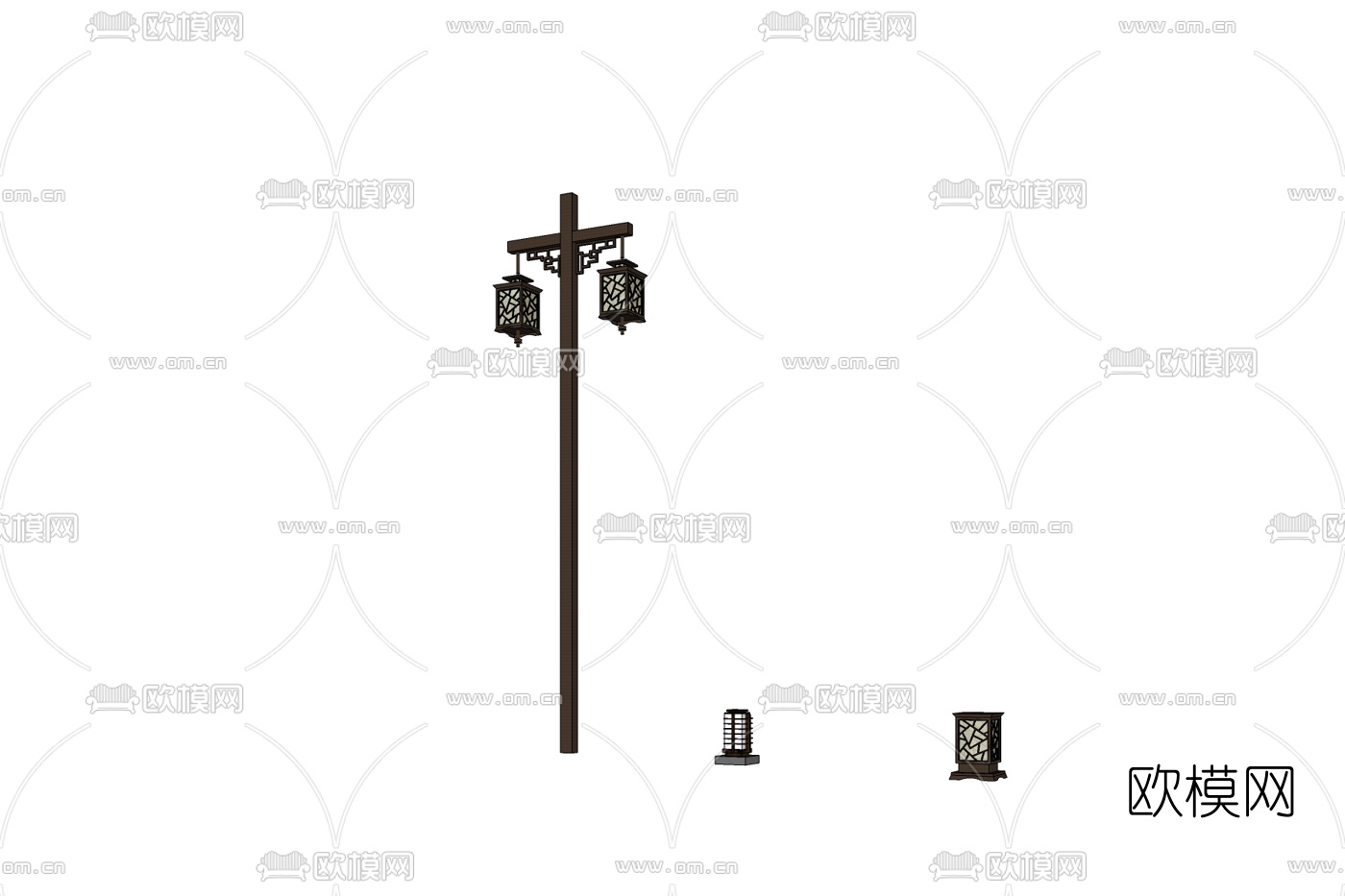 中式草坪灯路灯免费su模型下载
