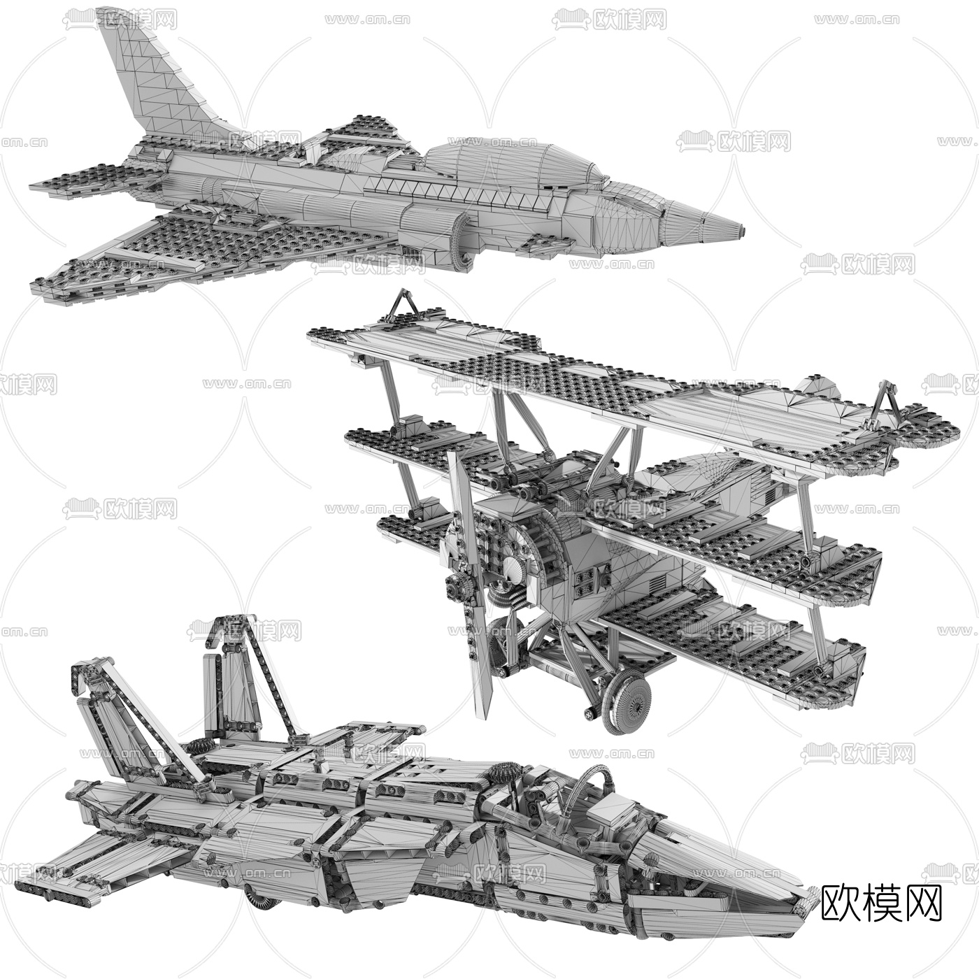 现代飞机乐高积木玩具3d模型下载（渲染图5）