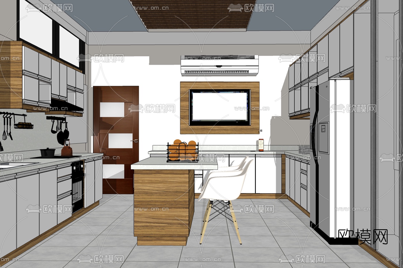 现代厨房免费su模型下载