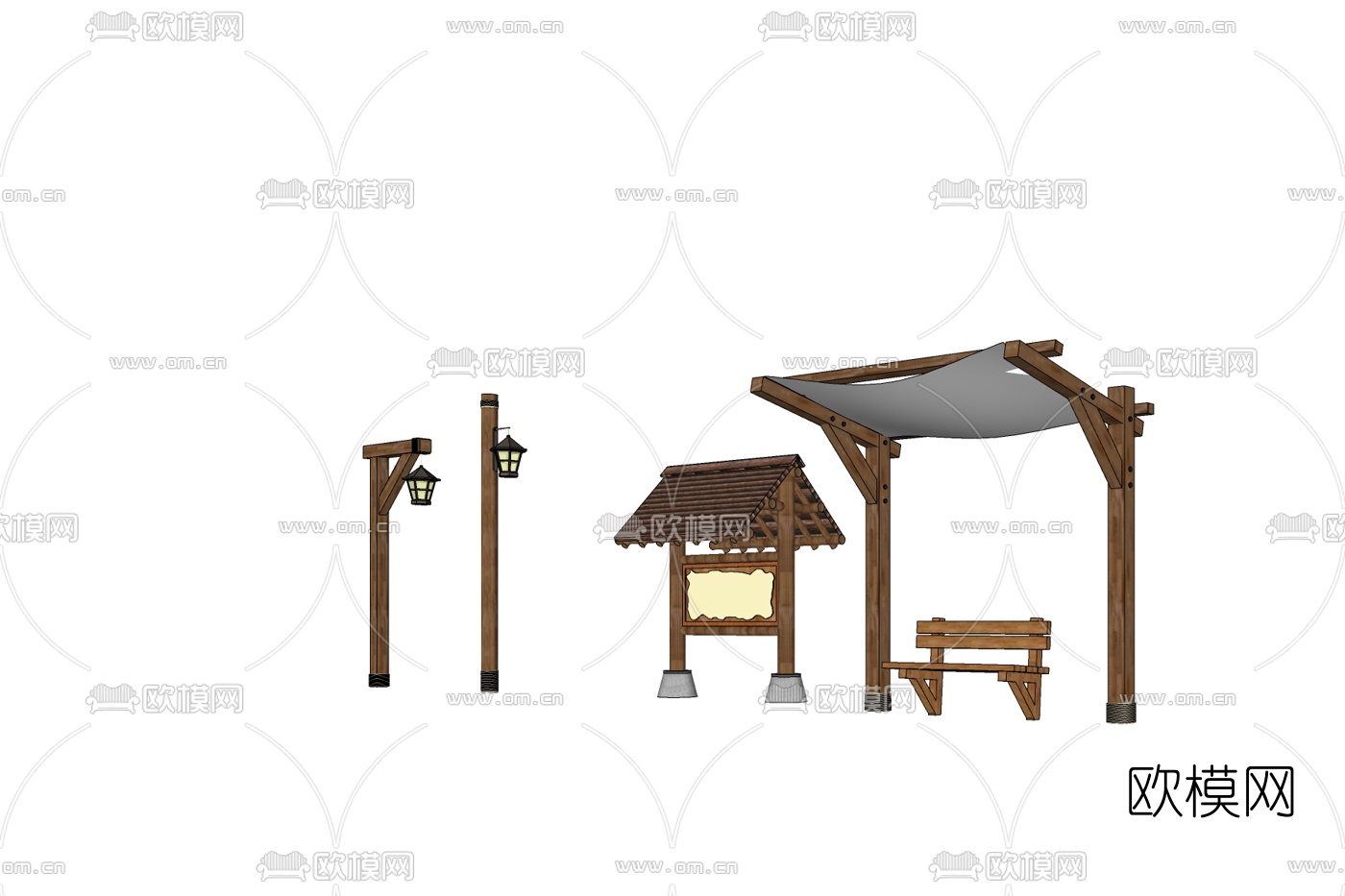 中式户外景观灯免费su模型下载