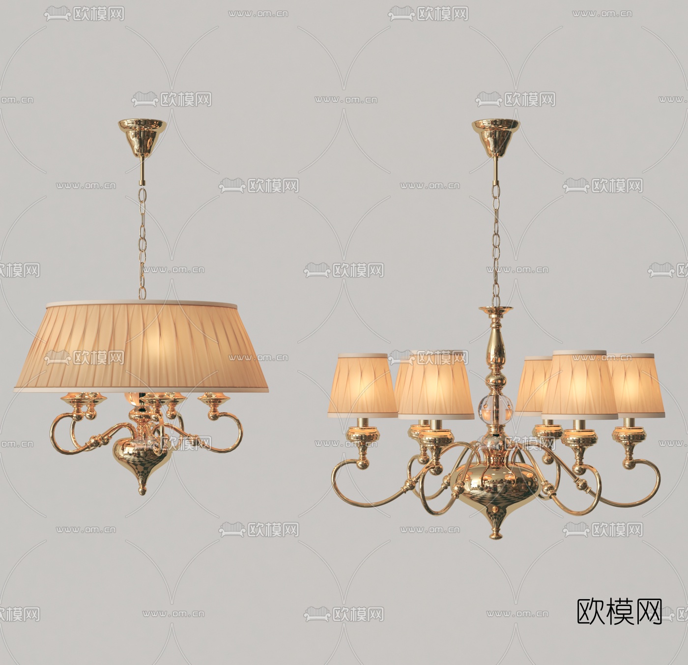 欧式金属多头吊灯3d模型下载