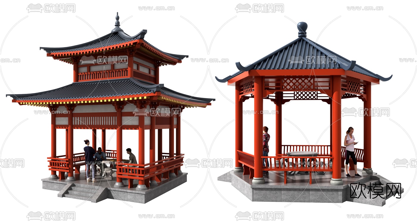 中式古建凉亭组合3d模型
