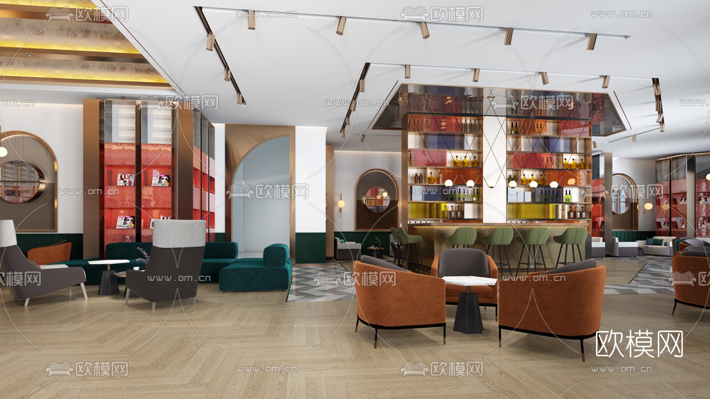 现代网红酒店大堂3d模型下载（渲染图1）