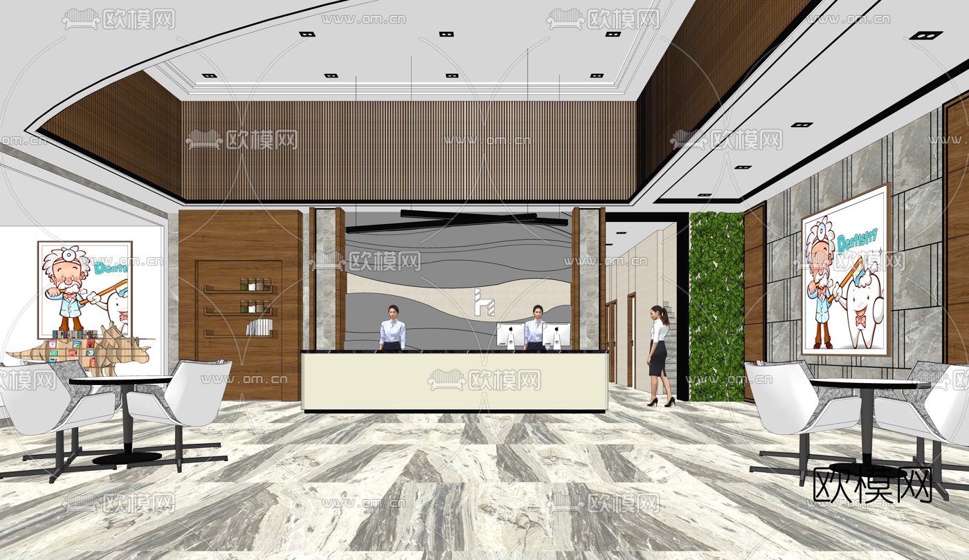 现代牙科诊所大堂前台su模型下载