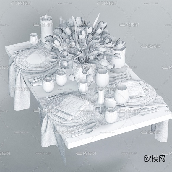 北欧原木餐台刀叉餐具3d模型下载(渲染图2)