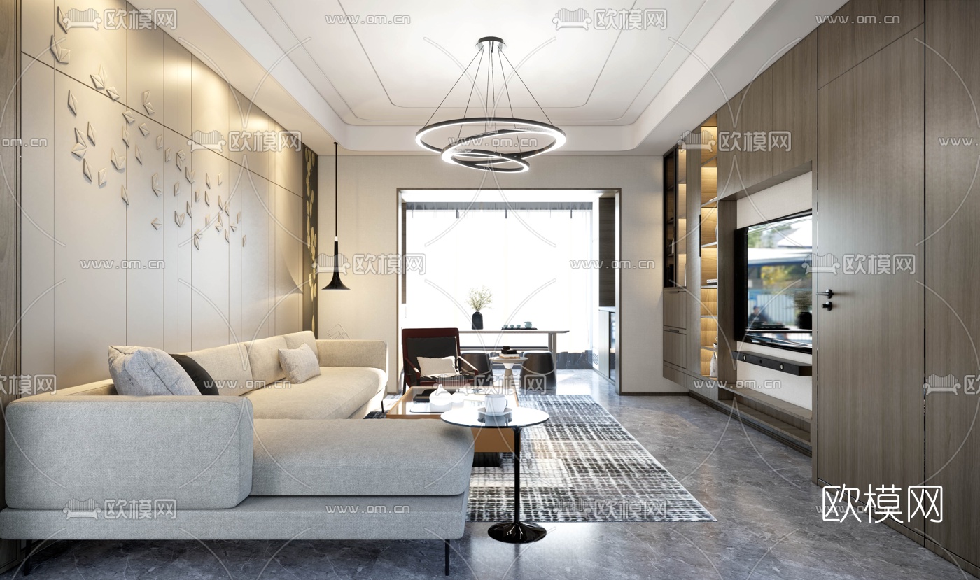 现代简约客厅su模型下载（渲染图1）