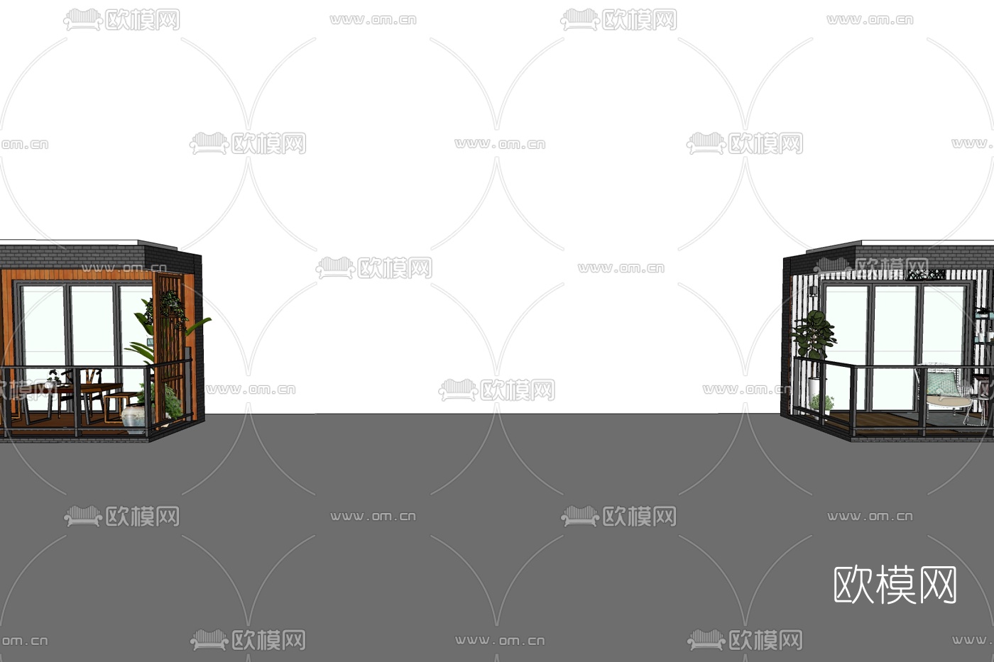 现代阳台免费su模型下载