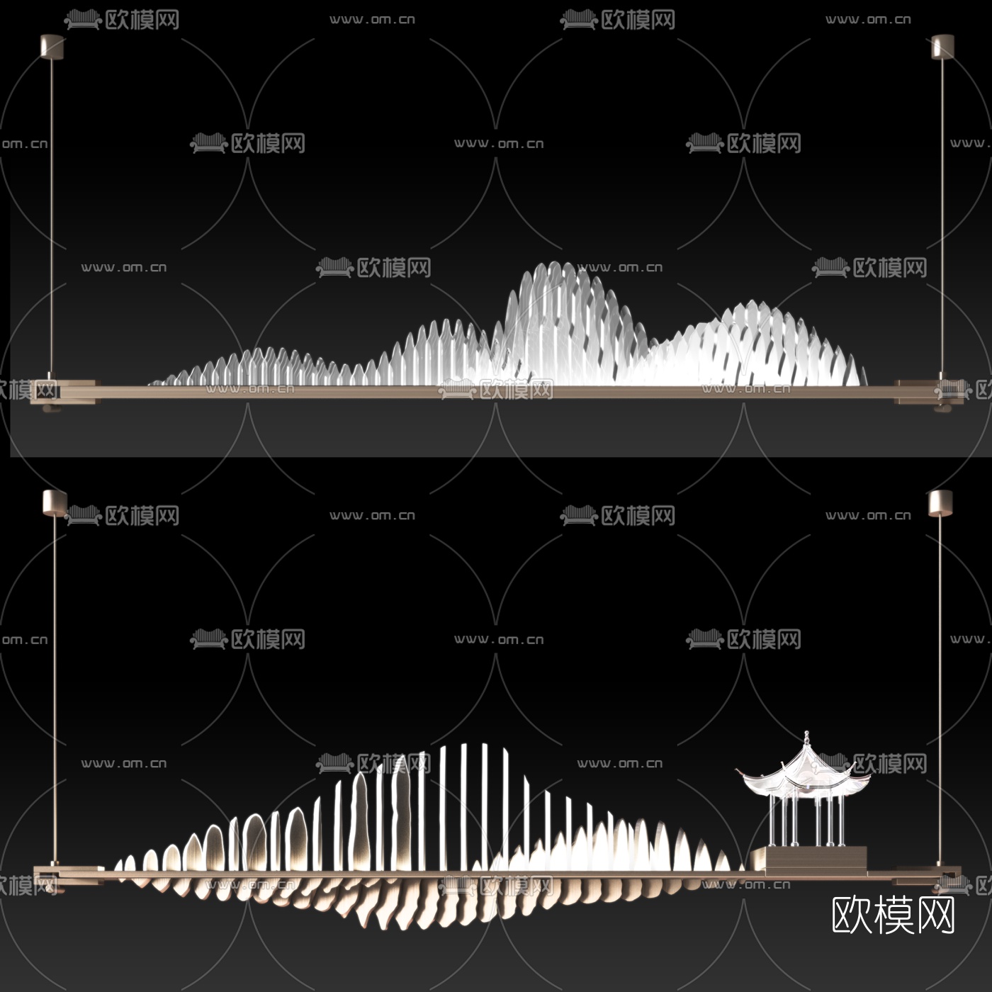 新中式山形装饰吊灯3d模型
