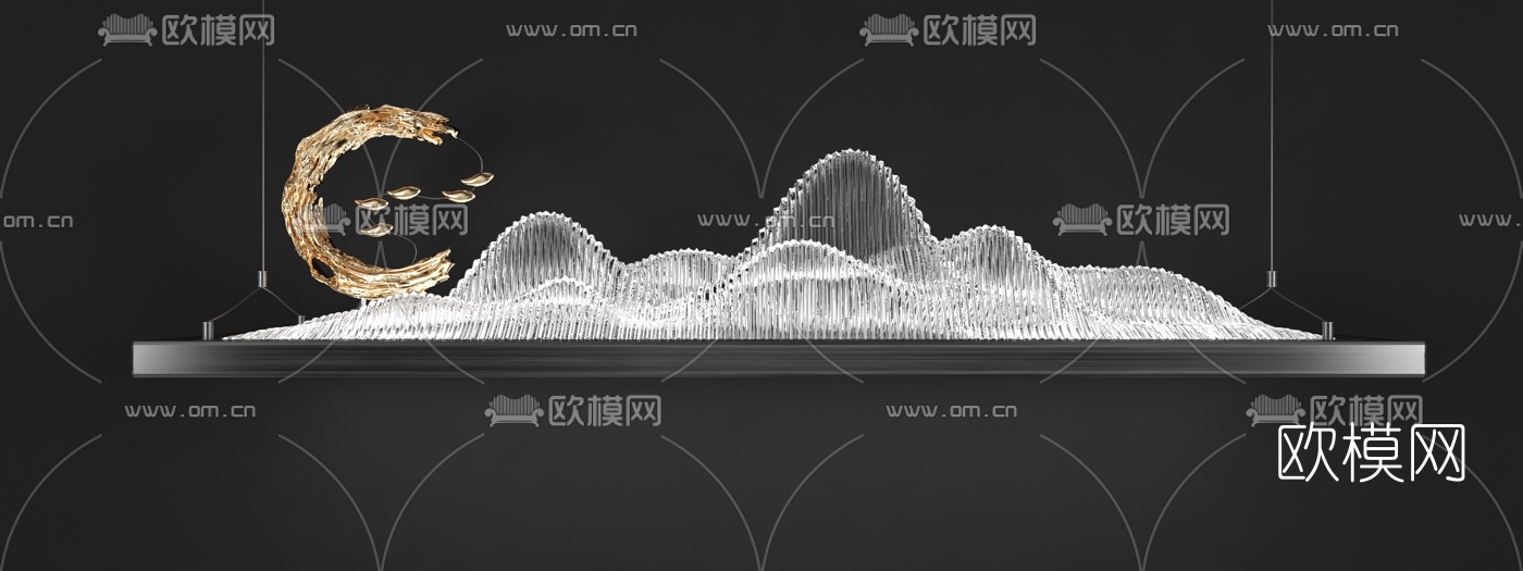 新中式山脉装饰灯组合3d模型